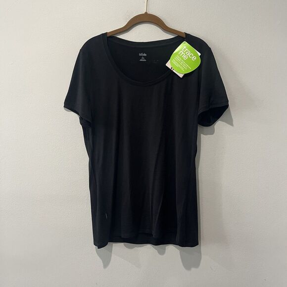 Icebreaker Shirt Womens Large Black Tech Short Sleeve Scoop Neck 120 Wool Logo - Picture 1 of 8